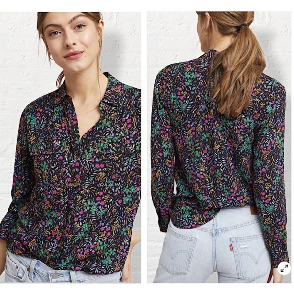 Anthropologie Maeve Amboseli Button Down Micro Floral Blouse Size 4